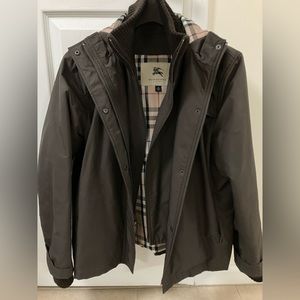 Burberry brown hooded rain coat